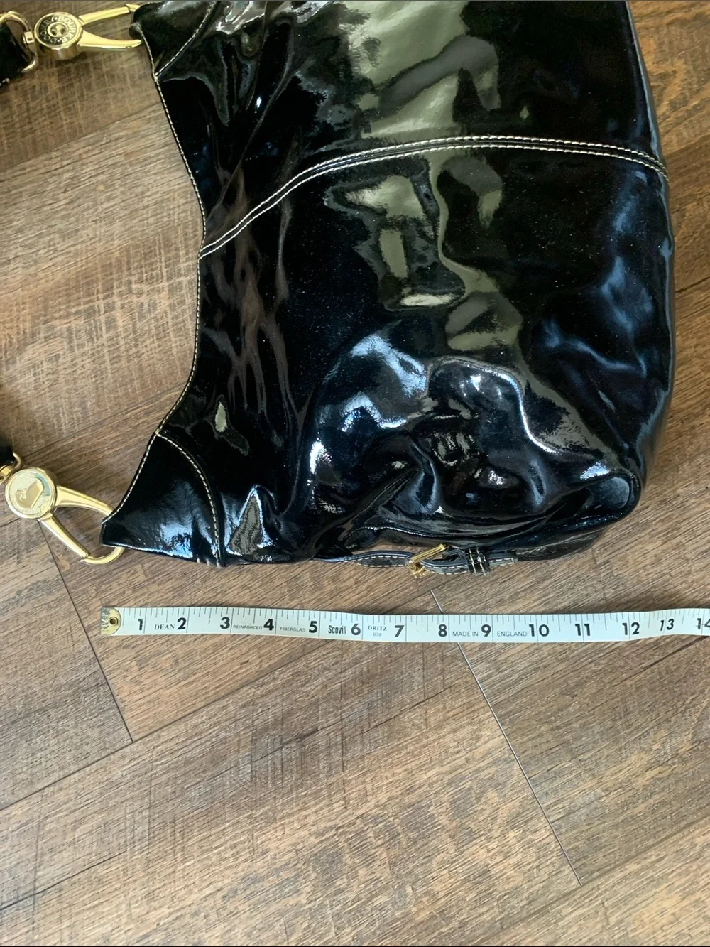 Dooney and Bourke vintage Patent Leather Shoulder Bag with Gold Hardware - Black